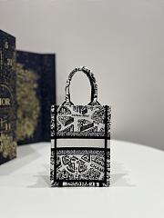 Dior Mini Book Tote Phone Bag White and Black Plan de Paris Embroidery - 5