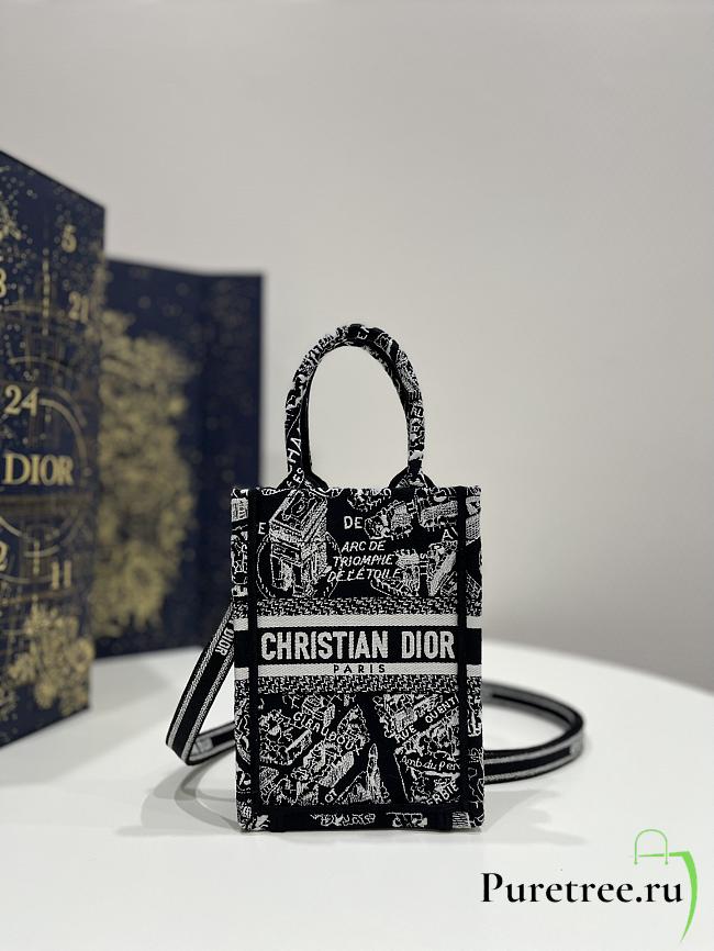 Dior Mini Book Tote Phone Bag Black and White Plan de Paris Embroidery - 1