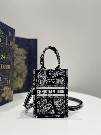 Dior Mini Book Tote Phone Bag Black and White Plan de Paris Embroidery