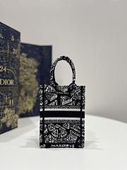 Dior Mini Book Tote Phone Bag Black and White Plan de Paris Embroidery - 6