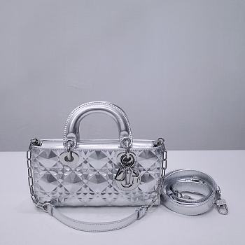 Dior Lady D-Joy Bag Silver-Tone Metallic Cannage Calfskin with Diamond Motif