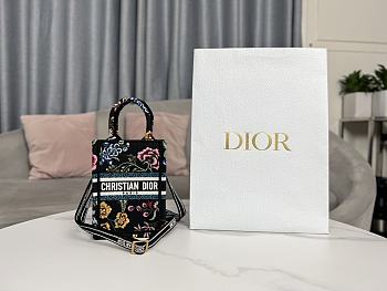 Dior Mini Book Tote Phone Bag Black Multicolor Dior Petites Fleurs Embroidery