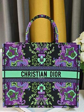Dior Large Book Tote Multicolor Dior Indian Purple Embroidery 41.5x34.5x16 cm
