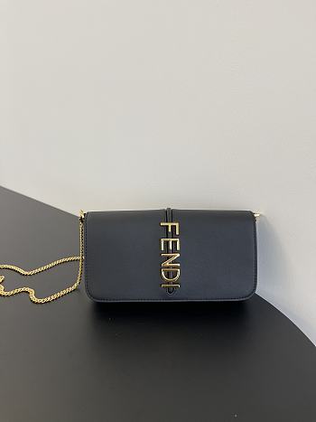 Fendi Graphy Chain Leather Clutch Black size 22 x 5 x 11 cm