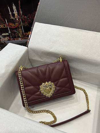 D&G Medium Devotion Bag In Burgundy Quilted Nappa Leather 21x14.5x3 cm