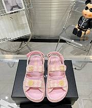 Chanel Sandals Cotton Tweed Pink  - 1