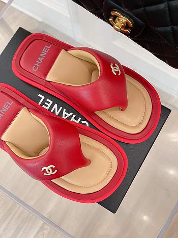 Chanel Leather Flip Flops Red