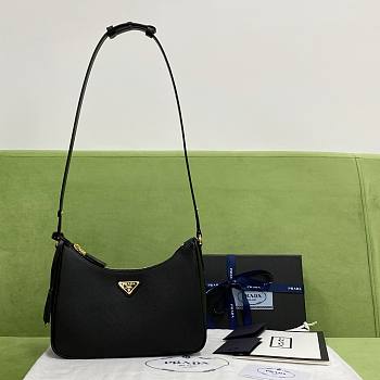 Prada Re-Edition Saffiano Leather Mini-Bag Black 1BC204 size 22x18x6 cm