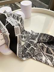 Dior Plan De Paris Mitzah Scarf White and Black  Silk Twill 6x100 cm - 3