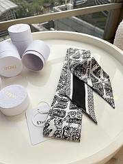 Dior Plan De Paris Mitzah Scarf White and Black  Silk Twill 6x100 cm - 5