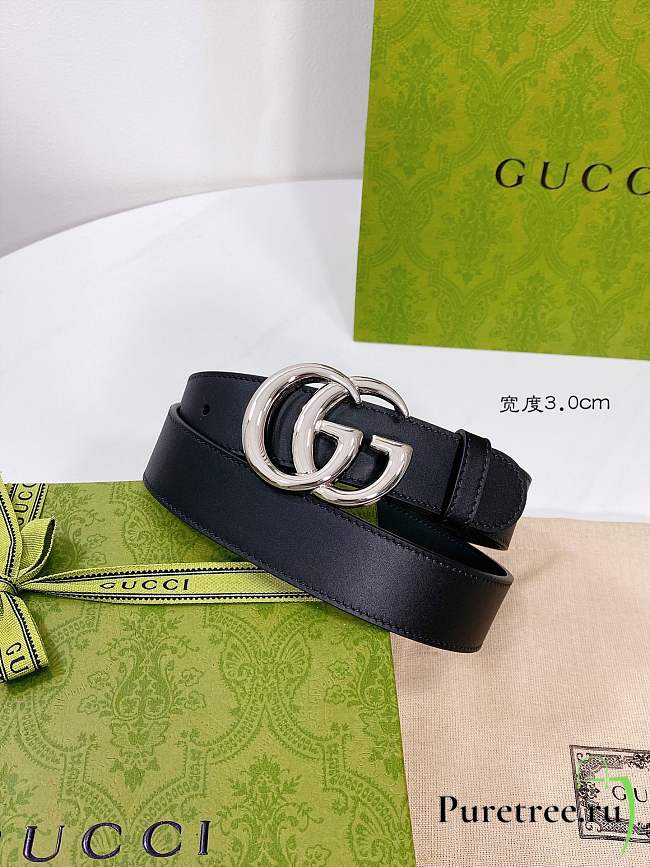 Gucci Leather Belt with Shiny Silver Double G Buckle 3.0 cm - 1