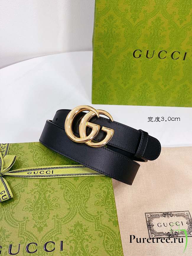 Gucci Leather Belt with Shiny Gold Double G Buckle 3.0 cm - 1