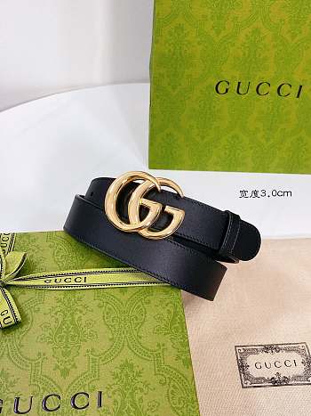 Gucci Leather Belt with Shiny Gold Double G Buckle 3.0 cm