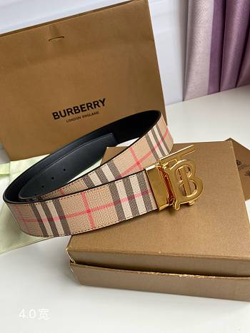 Burberry Check and Leather TB Belt Gold Hardware 4.0 cm