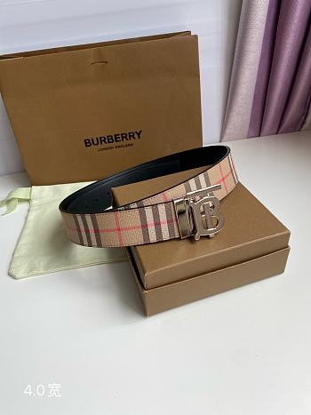 Burberry Check and Leather TB Belt Silver Hardware 4.0 cm