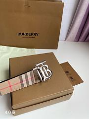 Burberry Check and Leather TB Belt Silver Hardware 4.0 cm - 2