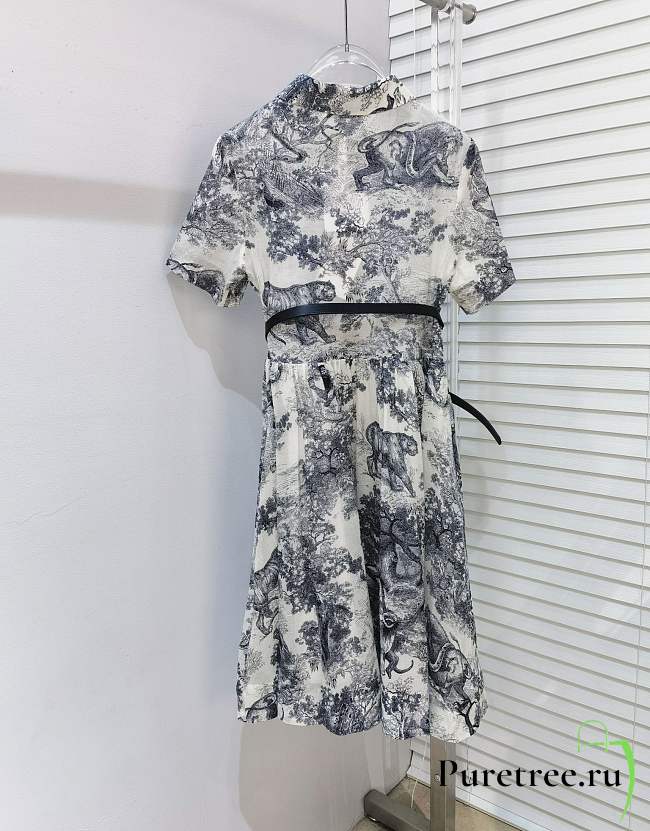 Dior Mid-Length Shirt Dress White and Navy Blue Toile de Jouy Cotton Voile - 1