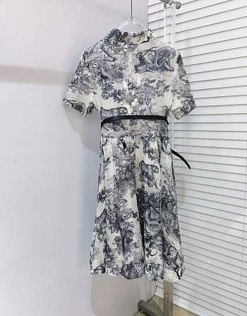 Dior Mid-Length Shirt Dress White and Navy Blue Toile de Jouy Cotton Voile