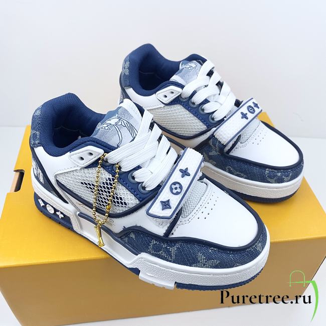 LV Trainer Velcro Strap Monogram Denim Blue & White - 1