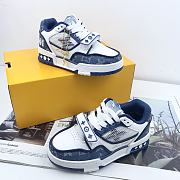 LV Trainer Velcro Strap Monogram Denim Blue & White - 4