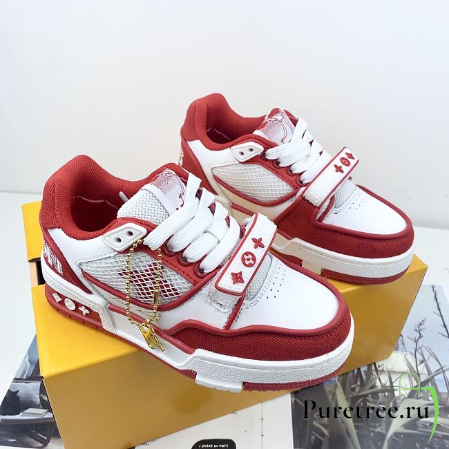 LV Trainer Velcro Strap Monogram Denim Red & White - 1