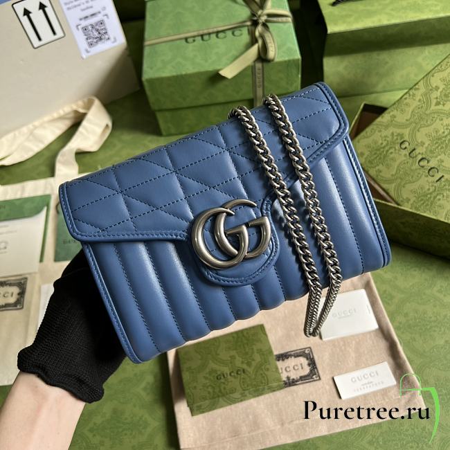 GUCCI GG Marmont Matelassé Mini Bag Blue ‎474575 size 20 x 13 x 6 cm - 1
