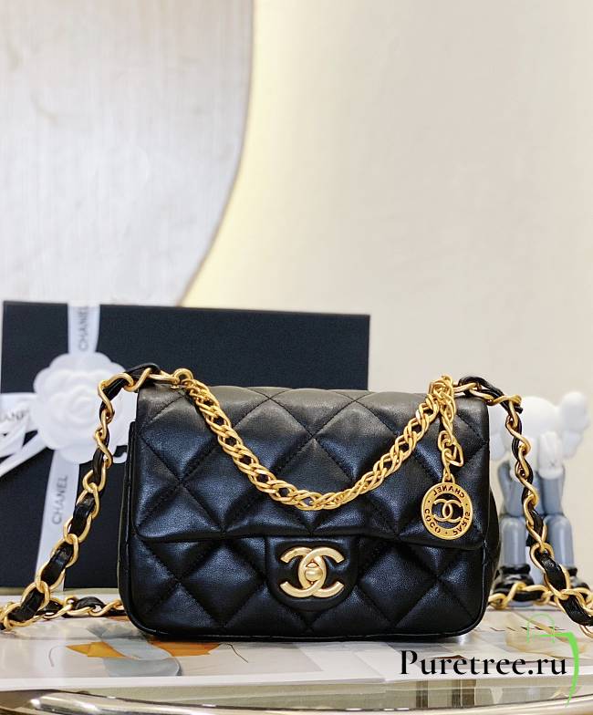 Chanel Small Flap Bag Black Lambskin AS4012 size 21x12x7 cm - 1