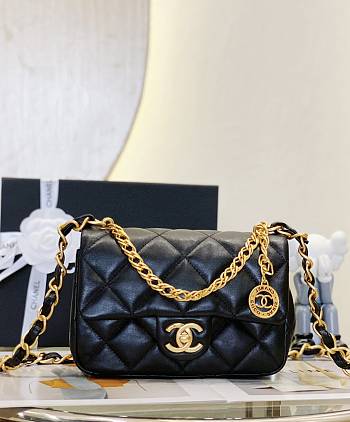 Chanel Small Flap Bag Black Lambskin AS4012 size 21x12x7 cm