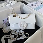 Chanel Camellia Small Flap Bag White Patent Leather 20cm - 1