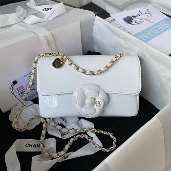 Chanel Camellia Small Flap Bag White Patent Leather 20cm