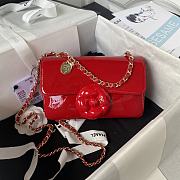 Chanel Camellia Small Flap Bag Red Patent Leather 20cm - 1