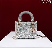 Dior Mini Lady Bag Metallic Calfskin and Satin with Gray Resin Pearl Embroidery - 1