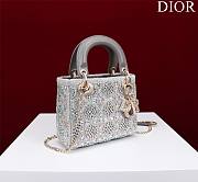 Dior Mini Lady Bag Metallic Calfskin and Satin with Gray Resin Pearl Embroidery - 4