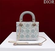Dior Mini Lady Bag Metallic Calfskin and Satin with Gray Resin Pearl Embroidery - 3