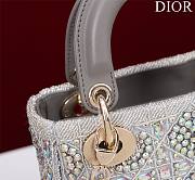 Dior Mini Lady Bag Metallic Calfskin and Satin with Gray Resin Pearl Embroidery - 2