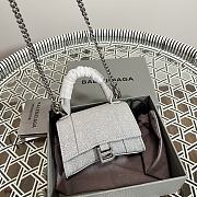 BALENCIAGA Hourglass Mini Handbag Glitter Material In Silver 14 x 11.5 x 4.5 cm - 2