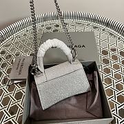 BALENCIAGA Hourglass Mini Handbag Glitter Material In Silver 14 x 11.5 x 4.5 cm - 3