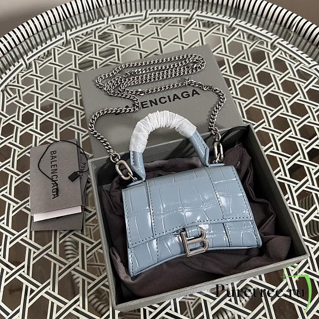 Balenciaga Hourglass Mini Handbag Crocodile In Light Blue 14x11.5x4.5 cm - 1