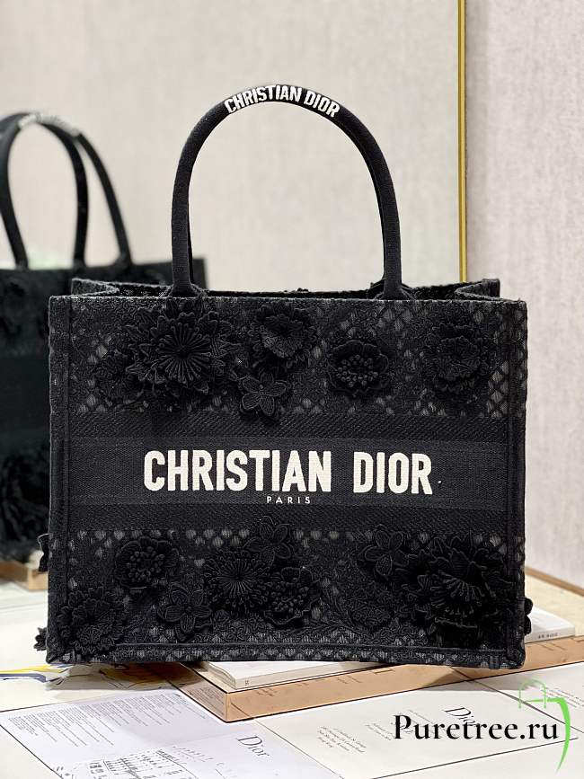  DIOR Medium Dior Book Tote Black D-Lace Embroidery with 3D Macramé Effect  - 1