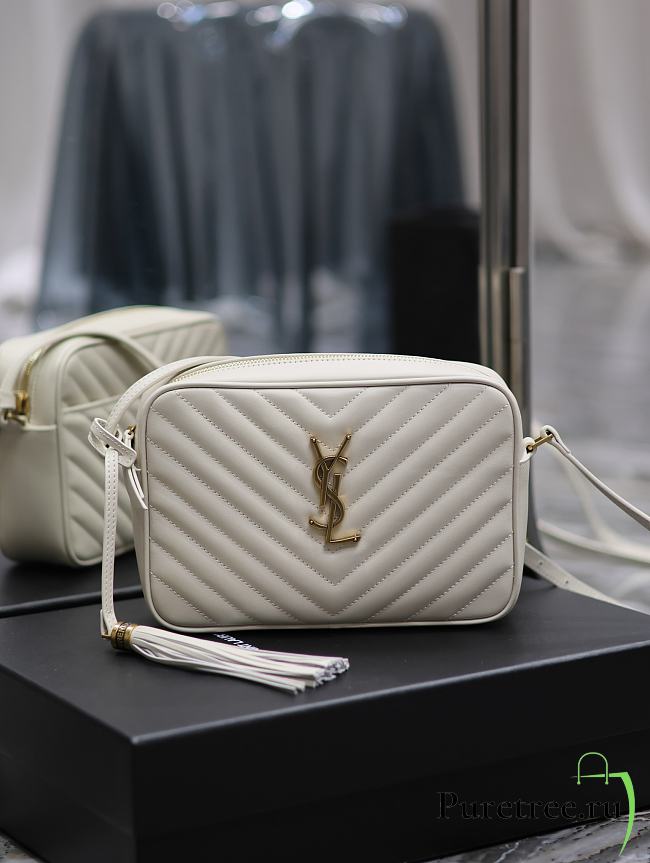 YSL LOU CAMERA BAG IN QUILTED LEATHER WHITE SIZE 23X16X6 CM - 1