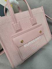 BURBERRY Freya Horseferry Canvas Top-handle Bag In Pink - 4