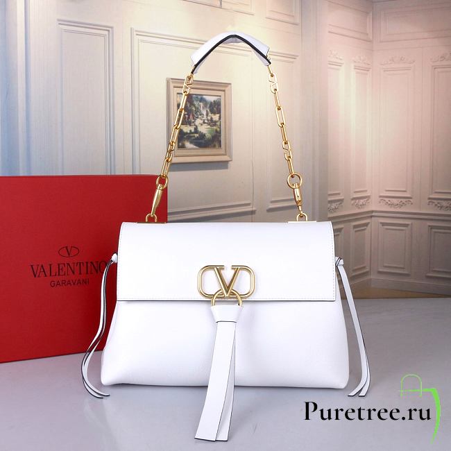 VALENTINO Garavani Vring Leather Handbag In White - 1