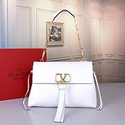 VALENTINO Garavani Vring Leather Handbag In White - 1
