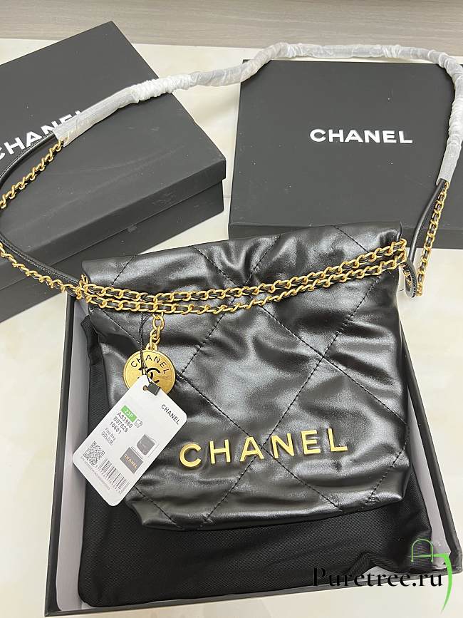 CHANEL|22 Hand Bag In Black Gold Hardware Size 20x18x6 cm - 1