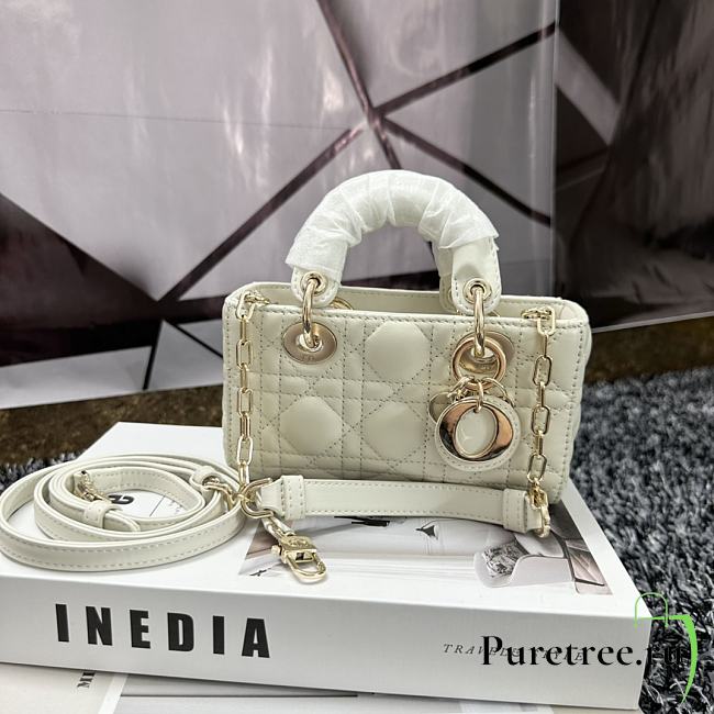 Dior Lady D-Joy Mini Bag White Lambskin size 16x9x5 cm - 1