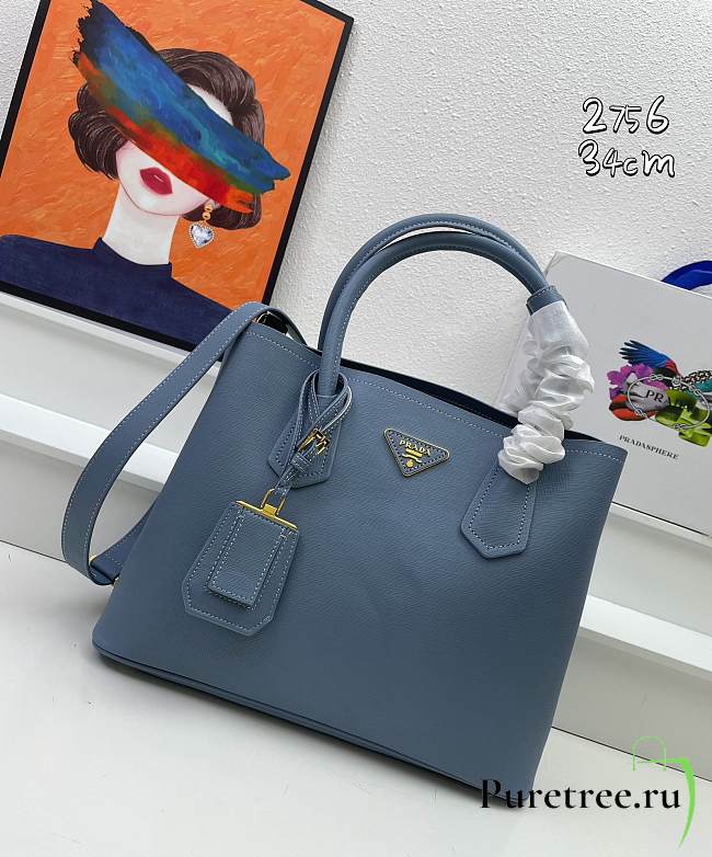 PRADA | Galleria Saffiano Blue Leather Large Bag Size 34x26x16 cm - 1