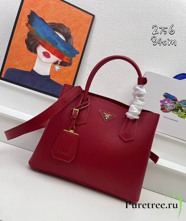 PRADA | Galleria Saffiano Red Leather Large Bag Size 34x26x16 cm - 1
