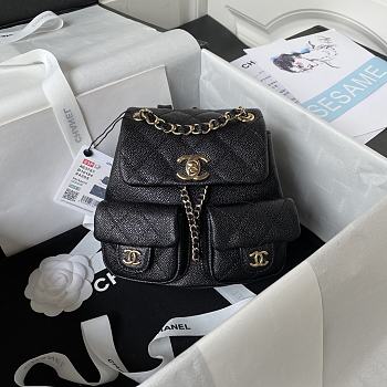 CHANEL | Small Backpack Grain Effect Calf Leather & Gold Plated Metal Black Size 17.5x16.5x10 cm