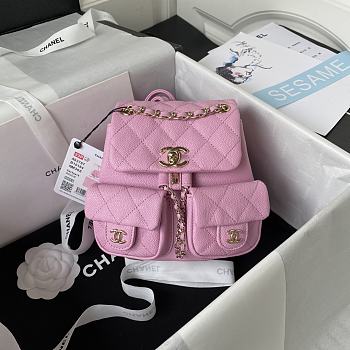 CHANEL | Small Backpack Grain Effect Calf Leather & Gold Plated Metal Pink Size 17.5x16.5x10 cm