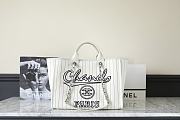 CHANEL | 23P Deauville White Ecru Black Stripe Large Shopping 30cm Handle Tote Bag - 1